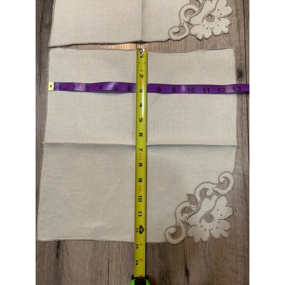 Vintage Set of 6 Muslin Table Cloth Napkins Beige Tan Embroidery Hand Sewn Cutou - Picture 5 of 5